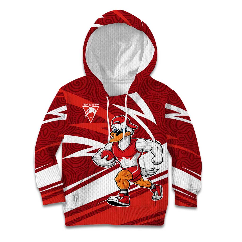 Sydney Swans Australian Football Kid Hoodie Swans Mascot Art With Indigenous Pattern Art