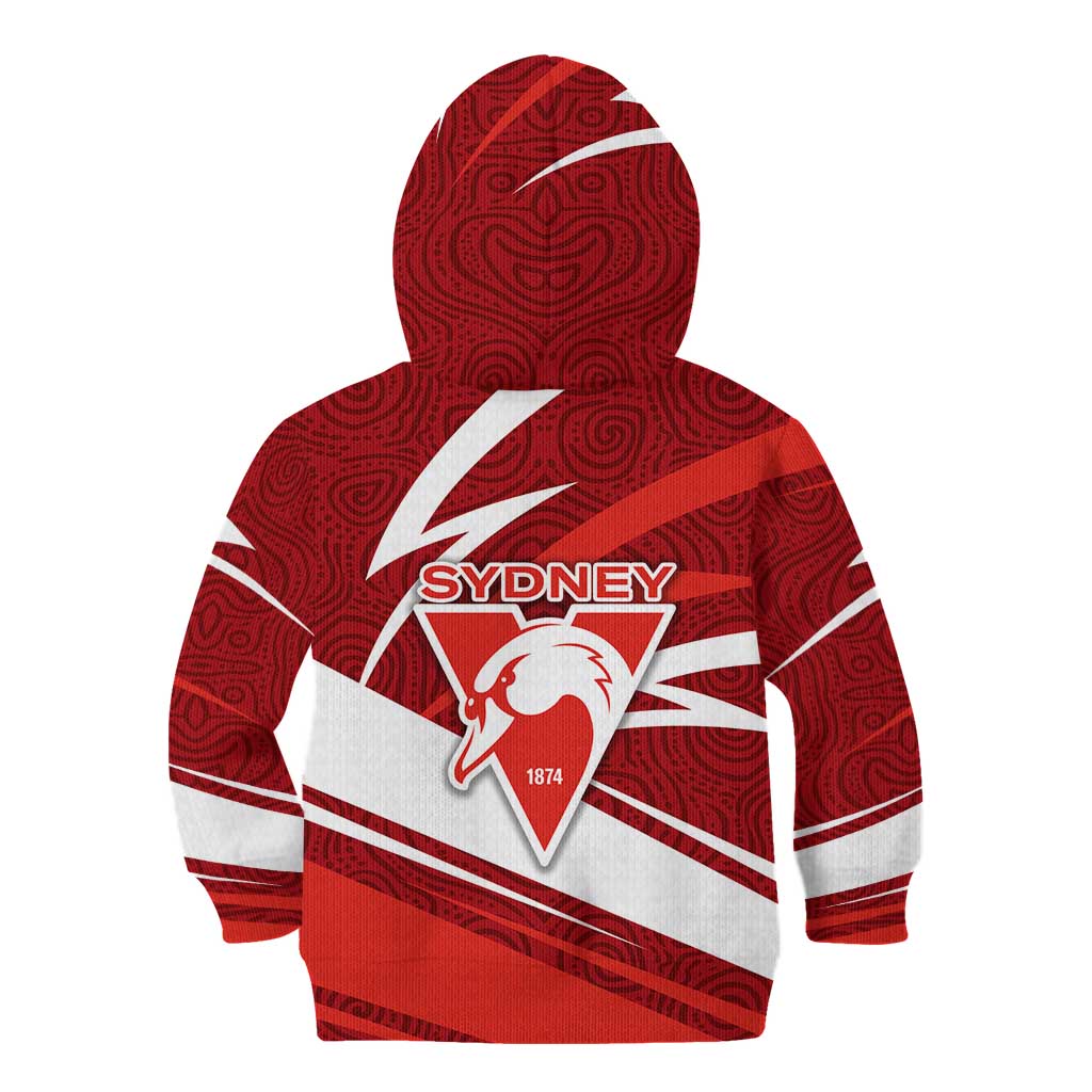 Sydney Swans Australian Football Kid Hoodie Swans Mascot Art With Indigenous Pattern Art