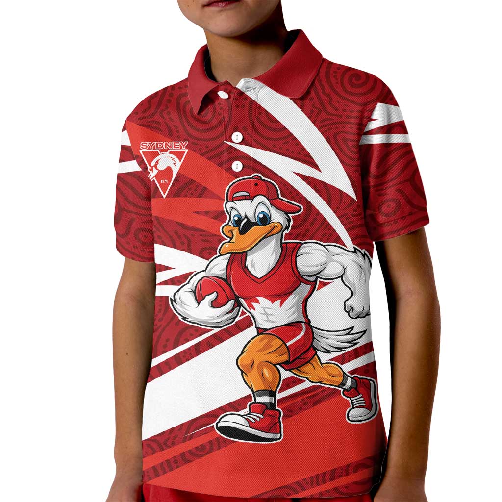 Sydney Swans Australian Football Kid Polo Shirt Swans Mascot Art With Indigenous Pattern Art