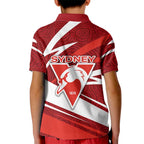 Sydney Swans Australian Football Kid Polo Shirt Swans Mascot Art With Indigenous Pattern Art