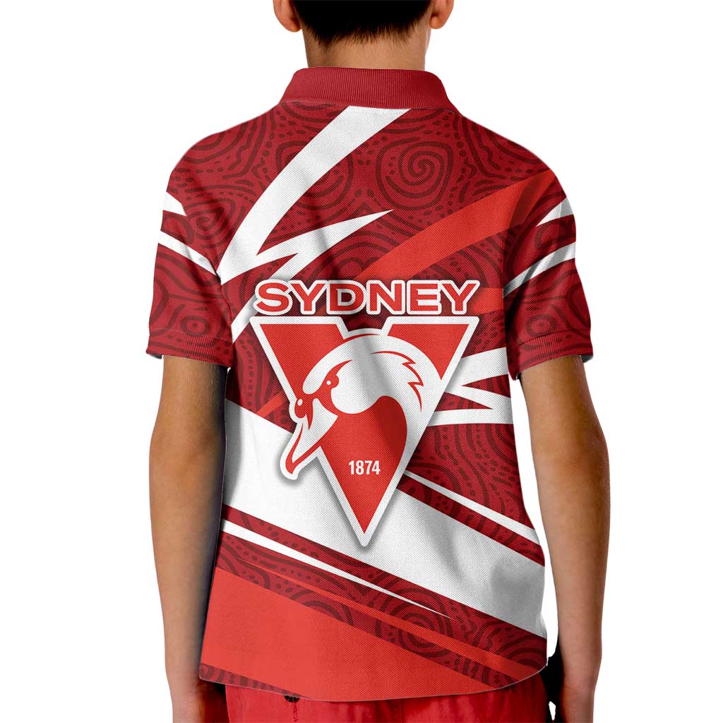 Sydney Swans Australian Football Kid Polo Shirt Swans Mascot Art With Indigenous Pattern Art