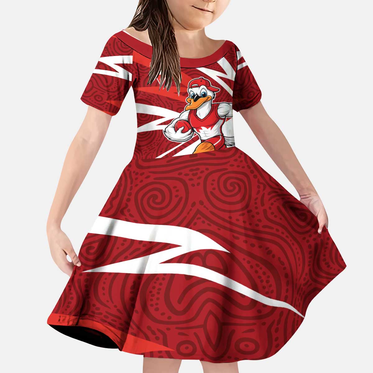 Sydney Swans Australian Football Kid Short Sleeve Dress Swans Mascot Art With Indigenous Pattern Art