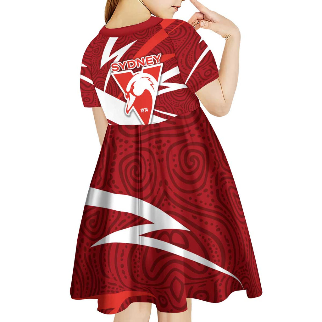 Sydney Swans Australian Football Kid Short Sleeve Dress Swans Mascot Art With Indigenous Pattern Art