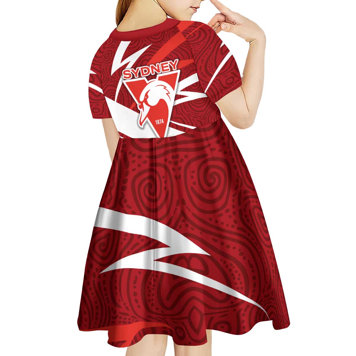 Sydney Swans Australian Football Kid Short Sleeve Dress Swans Mascot Art With Indigenous Pattern Art