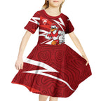 Sydney Swans Australian Football Kid Short Sleeve Dress Swans Mascot Art With Indigenous Pattern Art