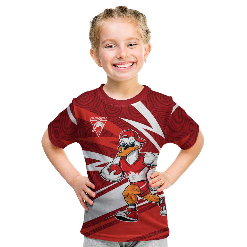 Sydney Swans Australian Football Kid T Shirt Swans Mascot Art With Indigenous Pattern Art