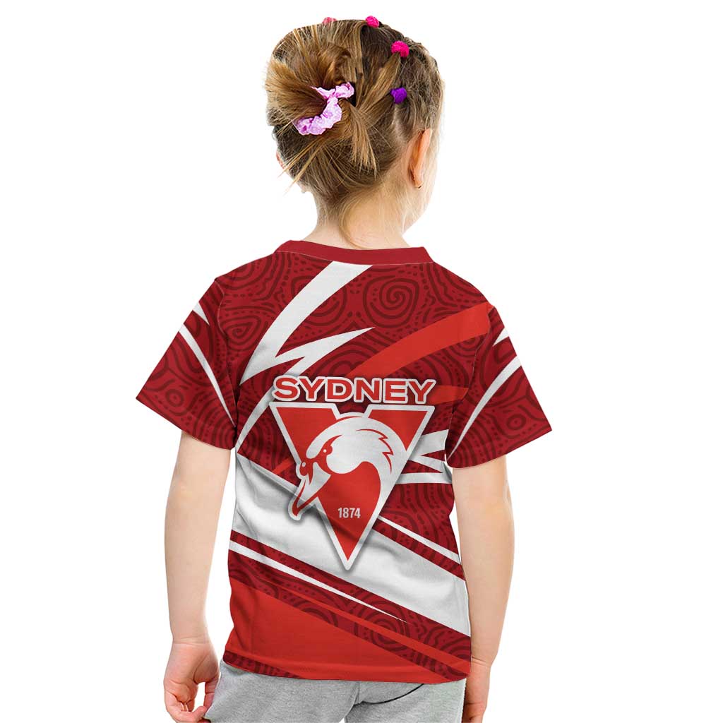 Sydney Swans Australian Football Kid T Shirt Swans Mascot Art With Indigenous Pattern Art