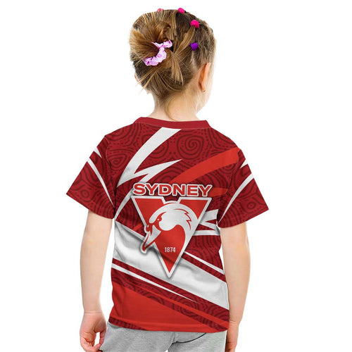 Sydney Swans Australian Football Kid T Shirt Swans Mascot Art With Indigenous Pattern Art