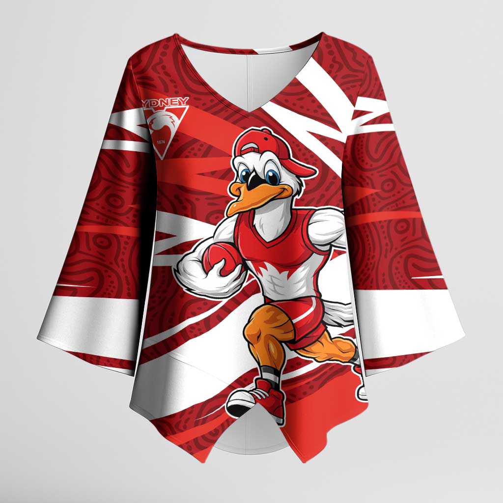 Sydney Swans Australian Football Kimono Sleeve Blouse Swans Mascot Art With Indigenous Pattern Art