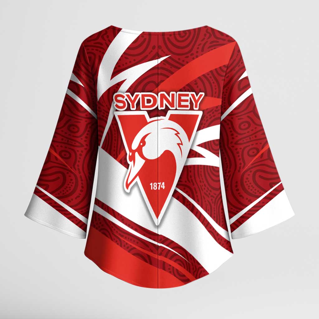 Sydney Swans Australian Football Kimono Sleeve Blouse Swans Mascot Art With Indigenous Pattern Art