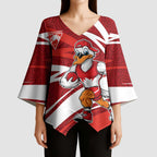 Sydney Swans Australian Football Kimono Sleeve Blouse Swans Mascot Art With Indigenous Pattern Art