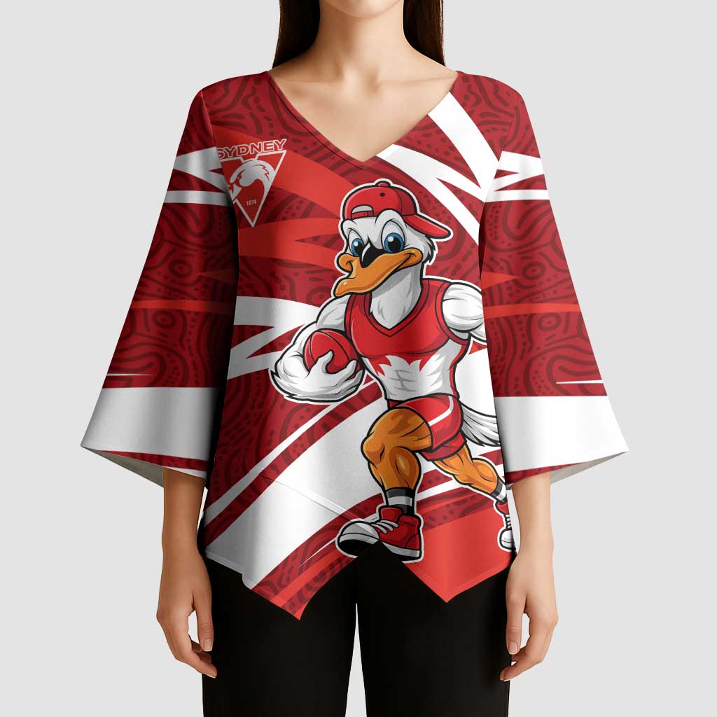 Sydney Swans Australian Football Kimono Sleeve Blouse Swans Mascot Art With Indigenous Pattern Art