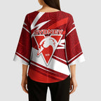 Sydney Swans Australian Football Kimono Sleeve Blouse Swans Mascot Art With Indigenous Pattern Art