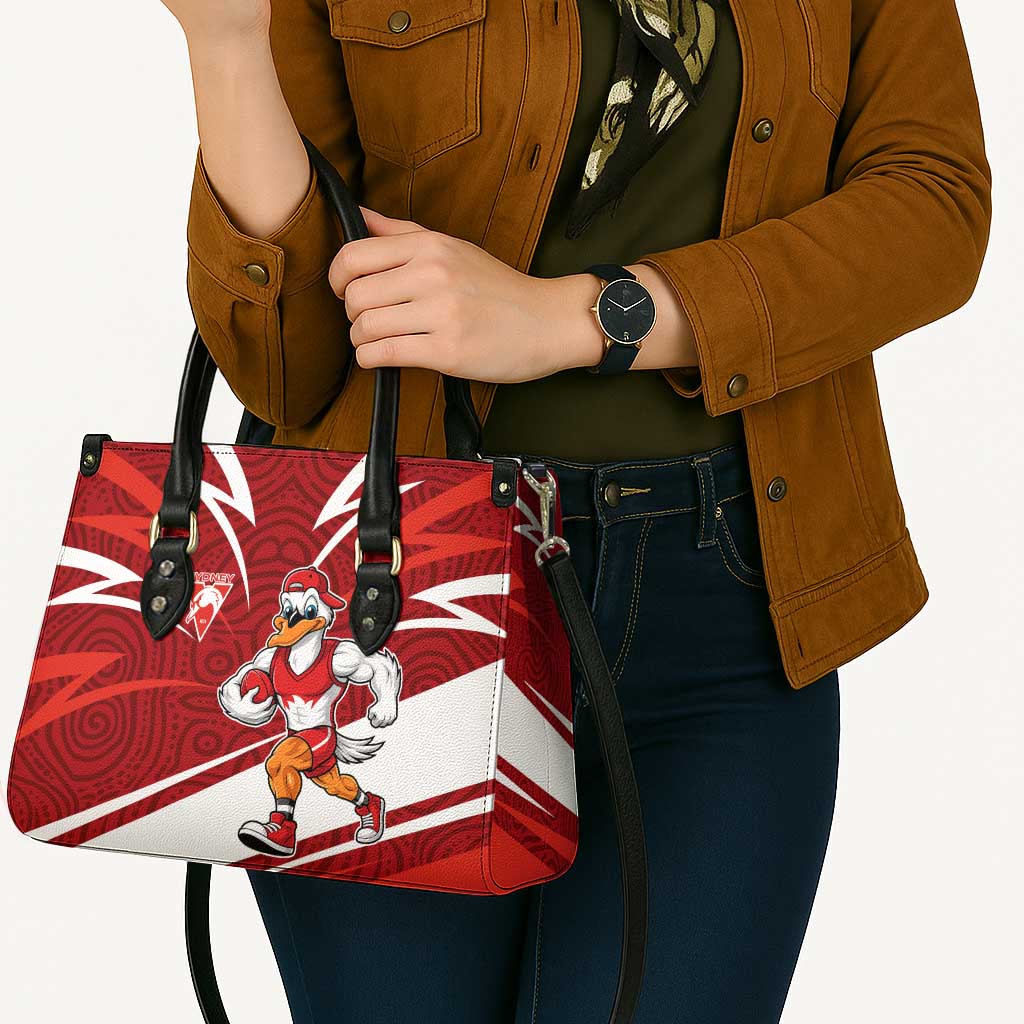 Sydney Swans Australian Football Leather Bag Swans Mascot Art With Indigenous Pattern Art