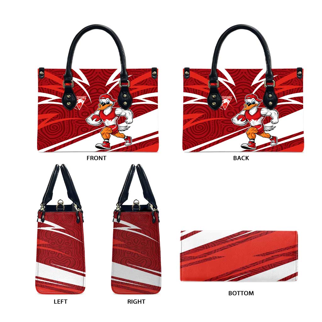 Sydney Swans Australian Football Leather Bag Swans Mascot Art With Indigenous Pattern Art