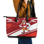 Sydney Swans Australian Football Leather Tote Bag Swans Mascot Art With Indigenous Pattern Art