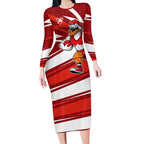Sydney Swans Australian Football Long Sleeve Bodycon Dress Swans Mascot Art With Indigenous Pattern Art