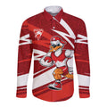 Sydney Swans Australian Football Long Sleeve Button Shirt Swans Mascot Art With Indigenous Pattern Art