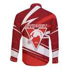 Sydney Swans Australian Football Long Sleeve Button Shirt Swans Mascot Art With Indigenous Pattern Art
