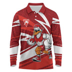 Sydney Swans Australian Football Long Sleeve Polo Shirt Swans Mascot Art With Indigenous Pattern Art