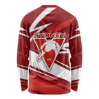 Sydney Swans Australian Football Long Sleeve Shirt Swans Mascot Art With Indigenous Pattern Art