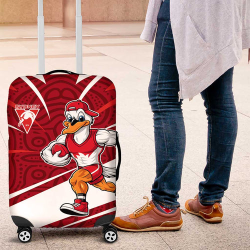 Sydney Swans Australian Football Luggage Cover Swans Mascot Art With Indigenous Pattern Art