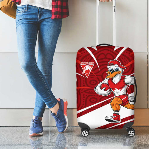 Sydney Swans Australian Football Luggage Cover Swans Mascot Art With Indigenous Pattern Art