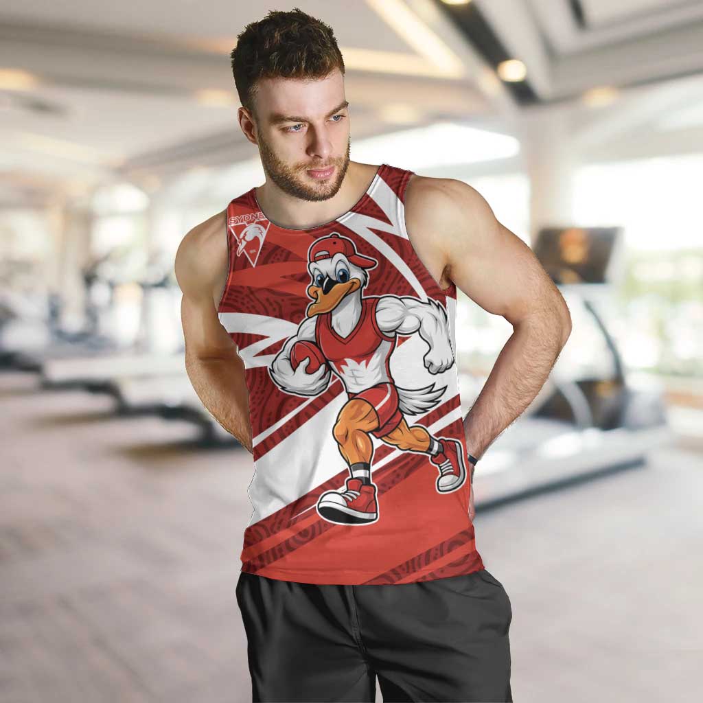 Sydney Swans Australian Football Men Tank Top Swans Mascot Art With Indigenous Pattern Art