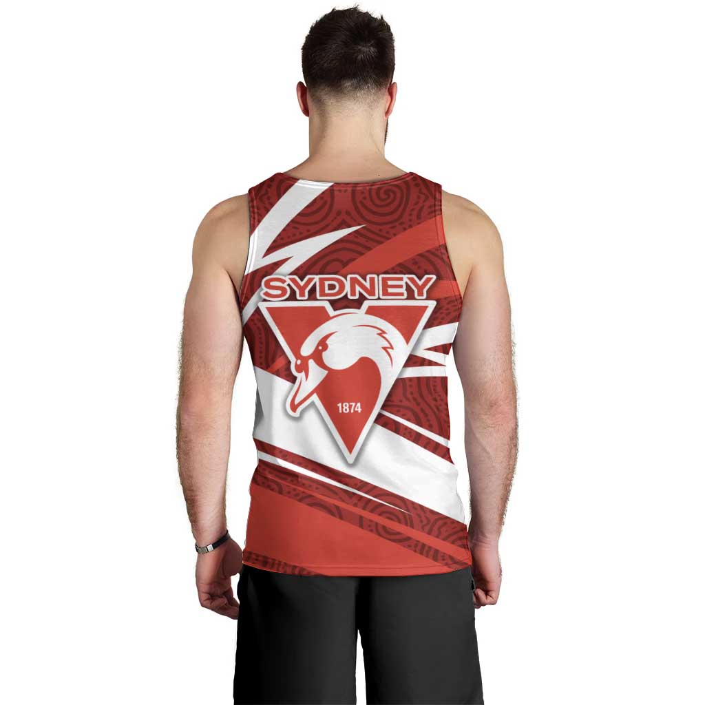 Sydney Swans Australian Football Men Tank Top Swans Mascot Art With Indigenous Pattern Art