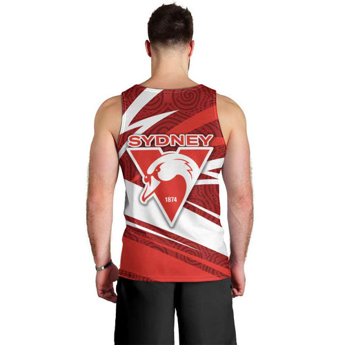 Sydney Swans Australian Football Men Tank Top Swans Mascot Art With Indigenous Pattern Art