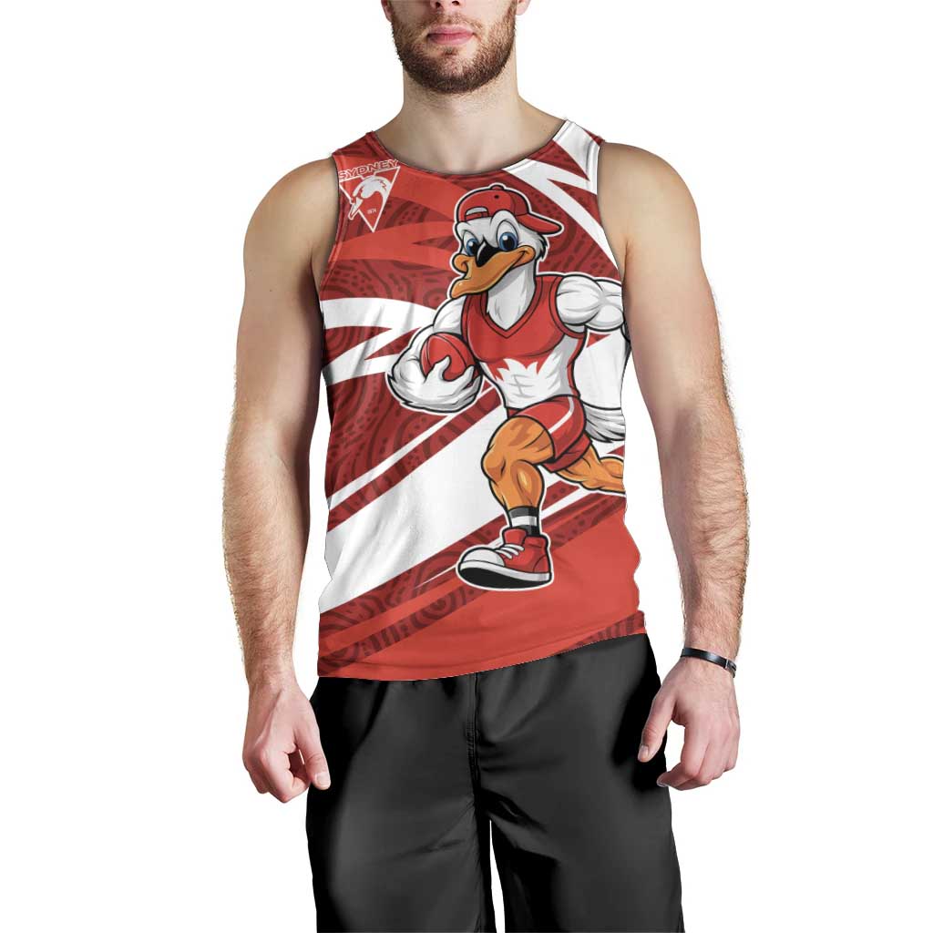 Sydney Swans Australian Football Men Tank Top Swans Mascot Art With Indigenous Pattern Art