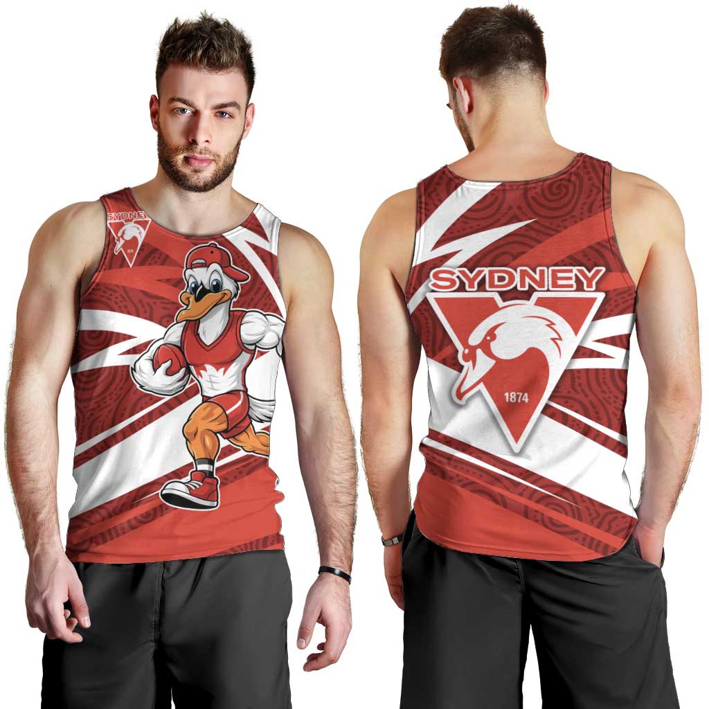 Sydney Swans Australian Football Men Tank Top Swans Mascot Art With Indigenous Pattern Art