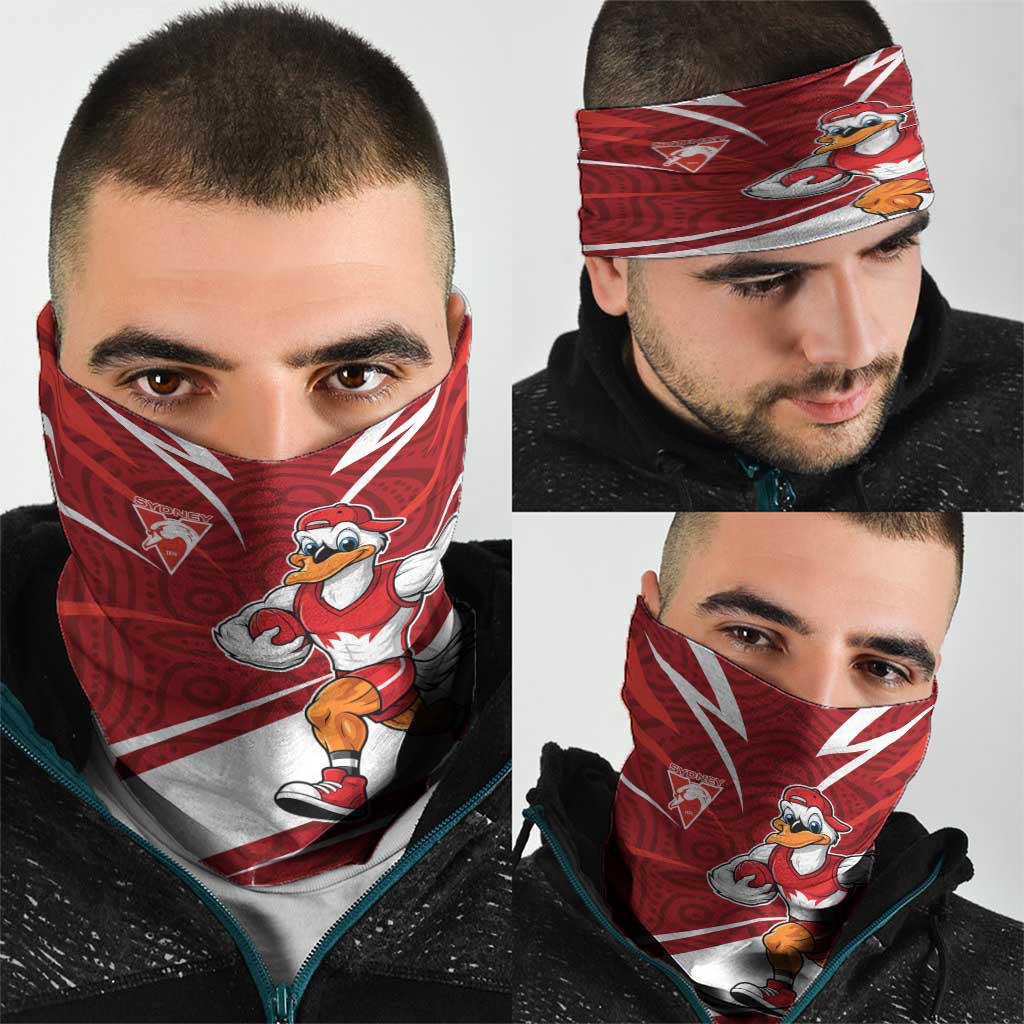 Sydney Swans Australian Football Neck Gaiter Swans Mascot Art With Indigenous Pattern Art