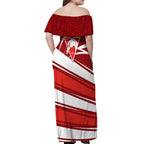 Sydney Swans Australian Football Off Shoulder Maxi Dress Swans Mascot Art With Indigenous Pattern Art