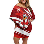 Sydney Swans Australian Football Off Shoulder Short Dress Swans Mascot Art With Indigenous Pattern Art