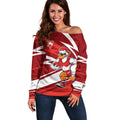 Sydney Swans Australian Football Off Shoulder Sweater Swans Mascot Art With Indigenous Pattern Art