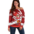 Sydney Swans Australian Football Off Shoulder Sweater Swans Mascot Art With Indigenous Pattern Art