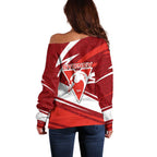 Sydney Swans Australian Football Off Shoulder Sweater Swans Mascot Art With Indigenous Pattern Art