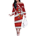 Sydney Swans Australian Football Off The Shoulder Long Sleeve Dress Swans Mascot Art With Indigenous Pattern Art