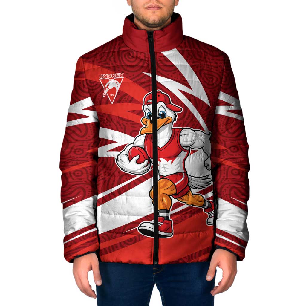 Sydney Swans Australian Football Padded Jacket Swans Mascot Art With Indigenous Pattern Art