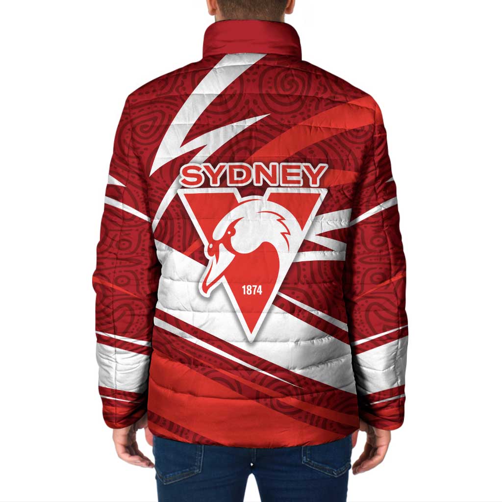 Sydney Swans Australian Football Padded Jacket Swans Mascot Art With Indigenous Pattern Art