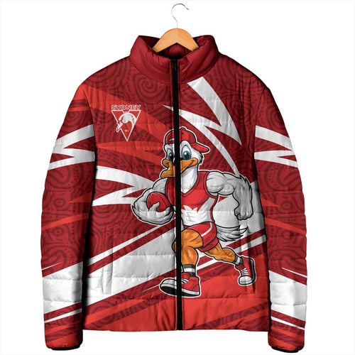 Sydney Swans Australian Football Padded Jacket Swans Mascot Art With Indigenous Pattern Art