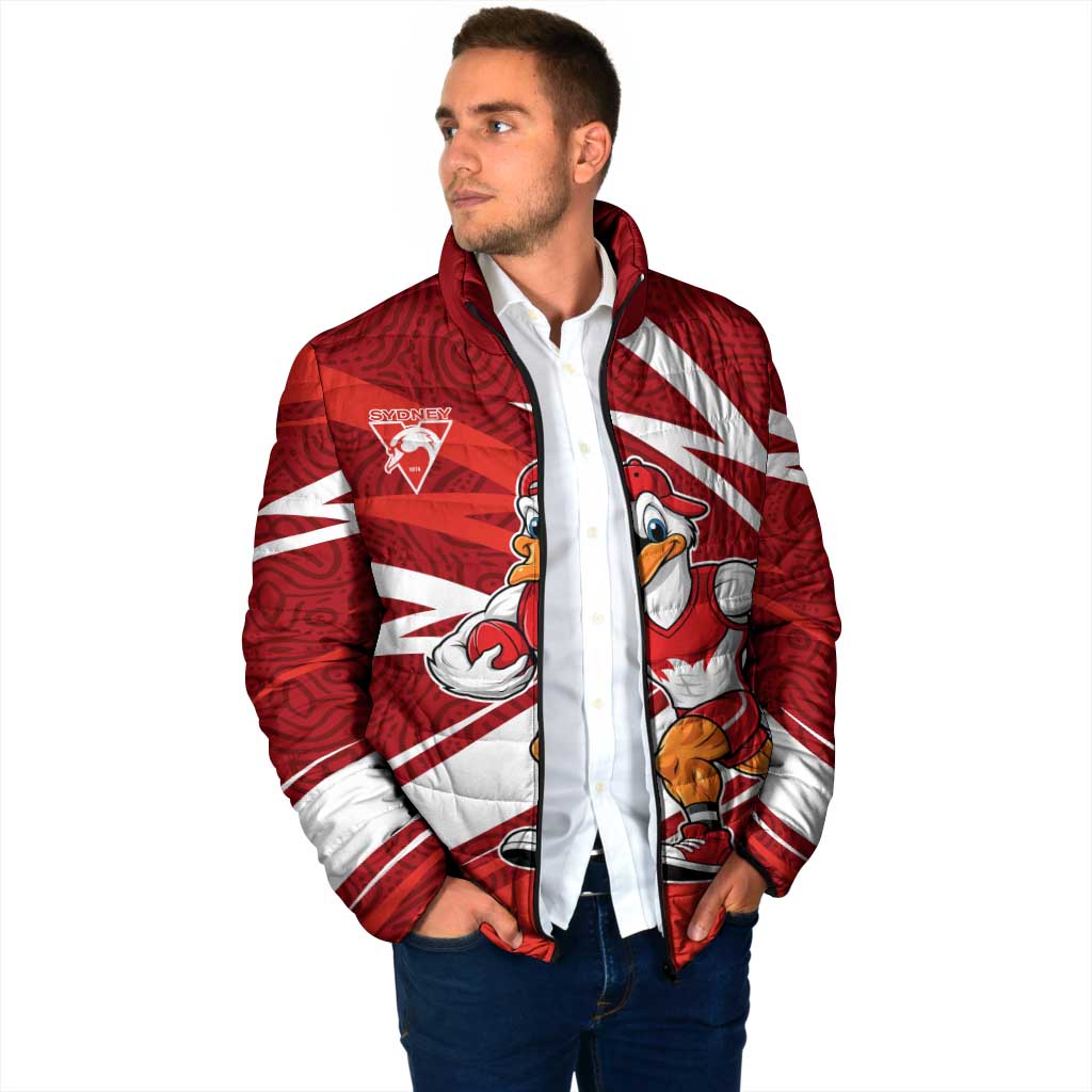 Sydney Swans Australian Football Padded Jacket Swans Mascot Art With Indigenous Pattern Art