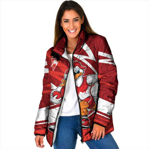 Sydney Swans Australian Football Padded Jacket Swans Mascot Art With Indigenous Pattern Art
