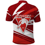 Sydney Swans Australian Football Polo Shirt Swans Mascot Art With Indigenous Pattern Art
