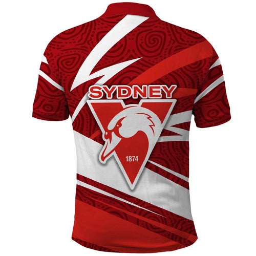 Sydney Swans Australian Football Polo Shirt Swans Mascot Art With Indigenous Pattern Art