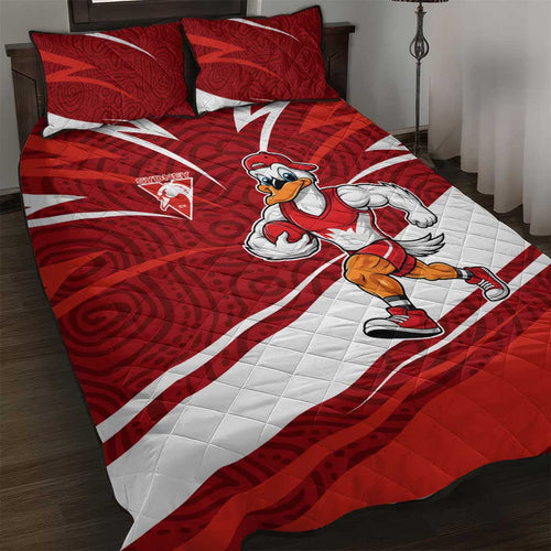 Sydney Swans Australian Football Quilt Bed Set Swans Mascot Art With Indigenous Pattern Art