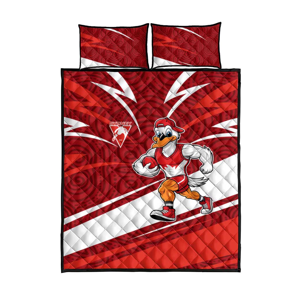 Sydney Swans Australian Football Quilt Bed Set Swans Mascot Art With Indigenous Pattern Art