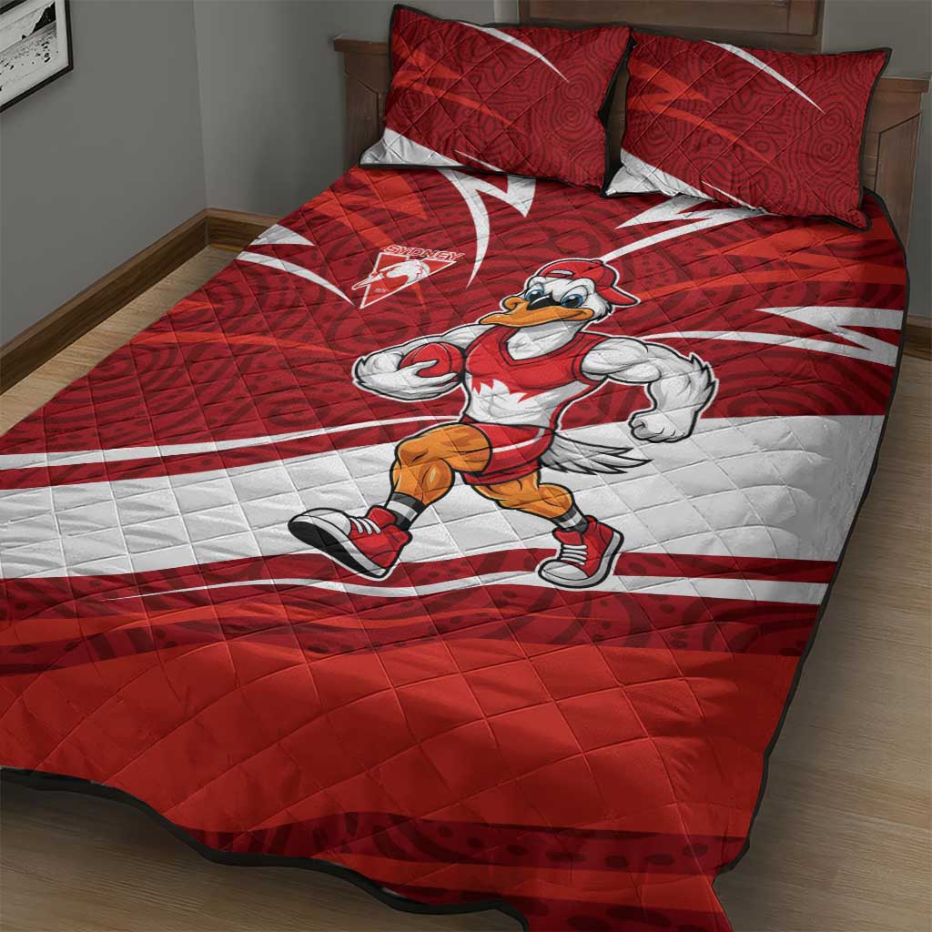 Sydney Swans Australian Football Quilt Bed Set Swans Mascot Art With Indigenous Pattern Art