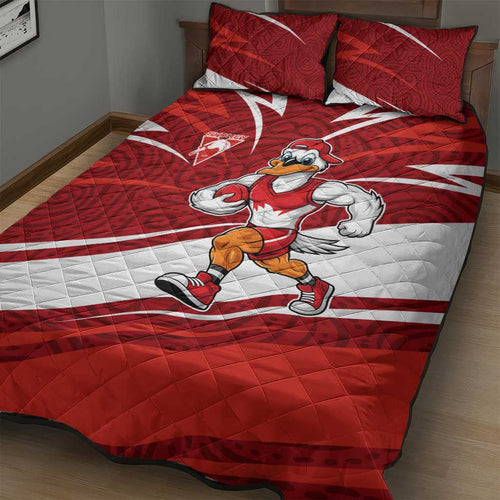 Sydney Swans Australian Football Quilt Bed Set Swans Mascot Art With Indigenous Pattern Art